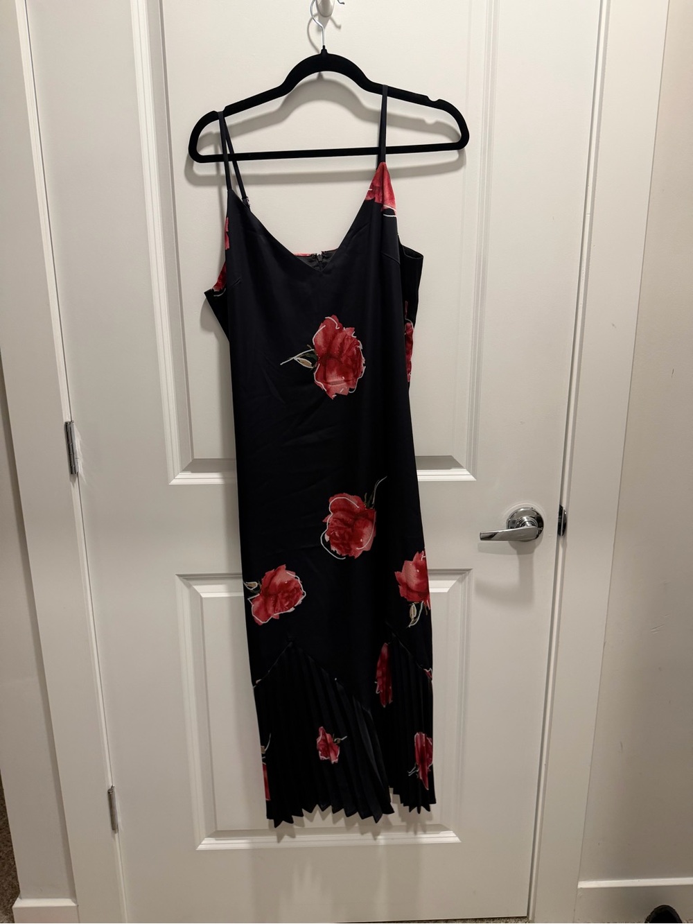 Adelyn Rae Black Midi Slip Dress with Red Rose Print